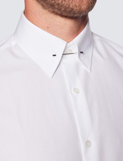 White Poplin Slim Evening Shirt With Collar Bar-preview