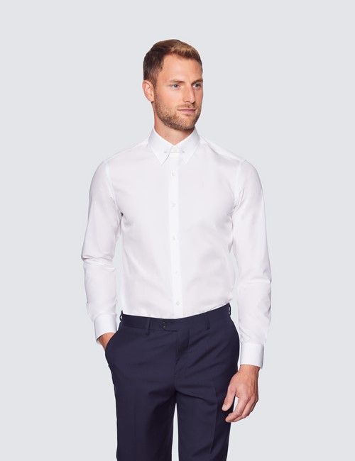 White Poplin Slim Evening Shirt With Collar Bar
