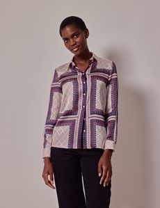 Cream & Red Geometric Boutique Satin Blouse-preview2