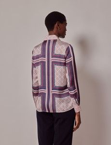 Cream & Red Geometric Boutique Satin Blouse-preview4