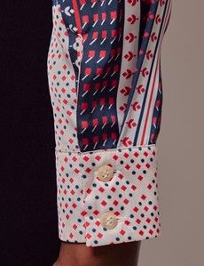 Cream & Red Geometric Boutique Satin Blouse-preview3