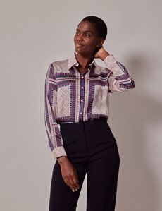 Cream & Red Geometric Boutique Satin Blouse-preview5