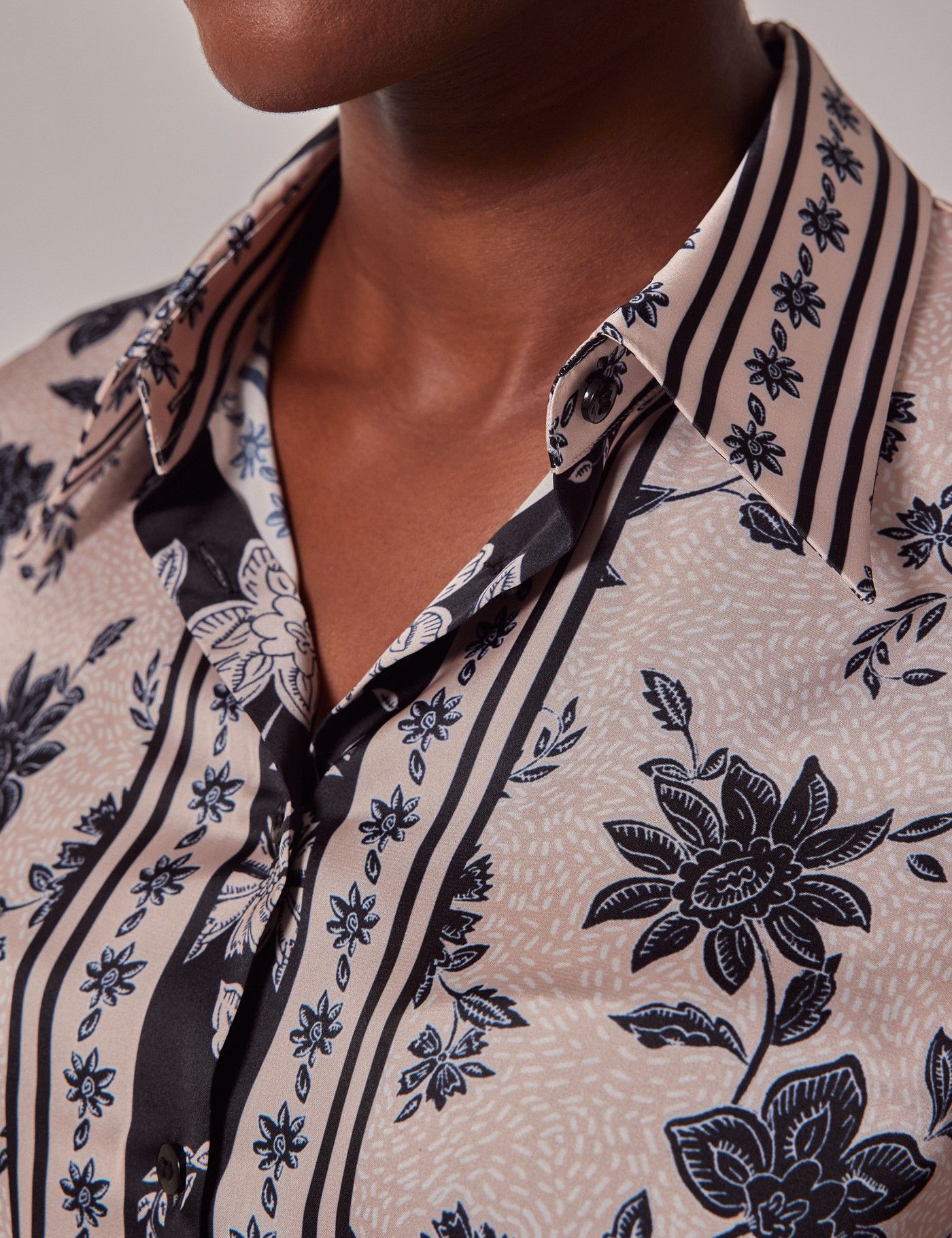 Beige & Black Floral Boutique Satin Blouse-preview