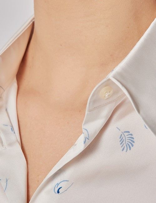 Cream & Blue Paisley Boutique Satin Blouse-preview
