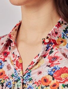 White & Red Floral Boutique Satin Blouse-preview1