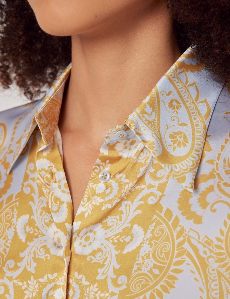 Relaxed Blue & Yellow Paisley Boutique Blouse-preview
