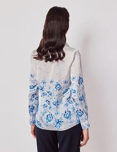 Relaxed Blue & White Floral Boutique Blouse