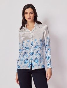 Relaxed Blue & White Floral Boutique Blouse