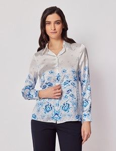 Relaxed Blue & White Floral Boutique Blouse