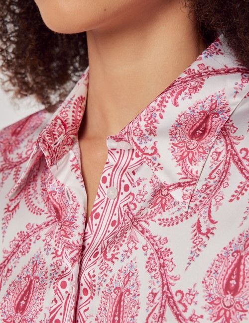 White & Pink Paisley Satin Boutique Blouse-preview