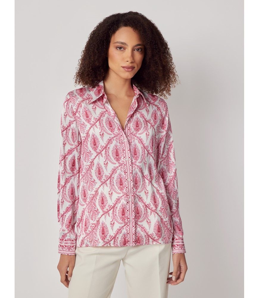 Women's White & Pink Paisley Satin Boutique Blouse | Hawes