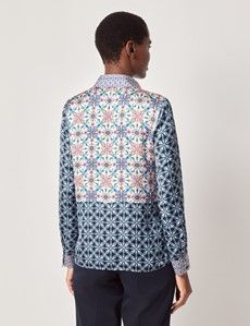 Relaxed Fit Navy & Pink Geometric Boutique Blouse