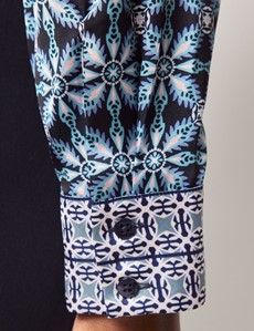 Relaxed Fit Navy & Pink Geometric Boutique Blouse