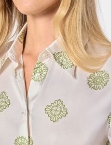 Relaxed Fit Cream & Green Floral Boutique Blouse