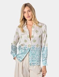 Relaxed Fit Cream & Green Floral Boutique Blouse