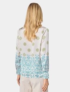 Relaxed Fit Cream & Green Floral Boutique Blouse