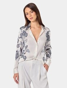 Relaxed Fit Cream & Black Floral Boutique Blouse