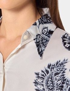 Relaxed Fit Cream & Black Floral Boutique Blouse