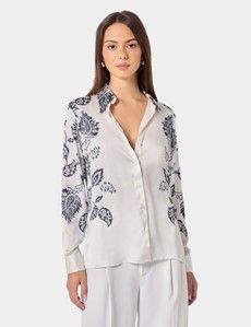 Relaxed Fit Cream & Black Floral Boutique Blouse