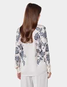 Relaxed Fit Cream & Black Floral Boutique Blouse
