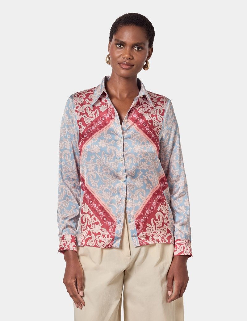 Relaxed Fit Light Blue & Red Paisley Boutique Blouse