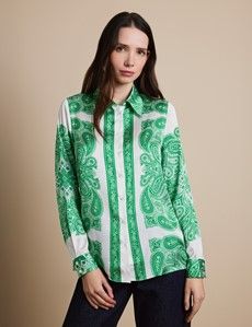 Relaxed Fit White & Green Paisley Boutique Blouse
