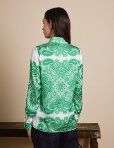 Relaxed Fit White & Green Paisley Boutique Blouse
