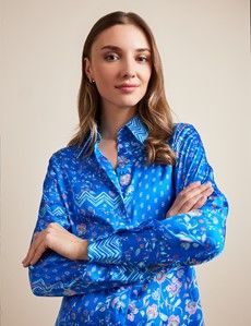 Relaxed Fit Blue & Pink Floral Boutique Blouse