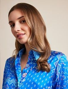 Relaxed Fit Blue & Pink Floral Boutique Blouse