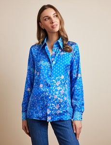 Relaxed Fit Blue & Pink Floral Boutique Blouse