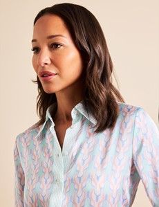 Relaxed Fit White & Coral Geometric Boutique Blouse