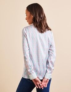 Relaxed Fit White & Coral Geometric Boutique Blouse