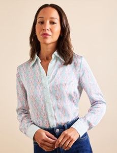 Relaxed Fit White & Coral Geometric Boutique Blouse