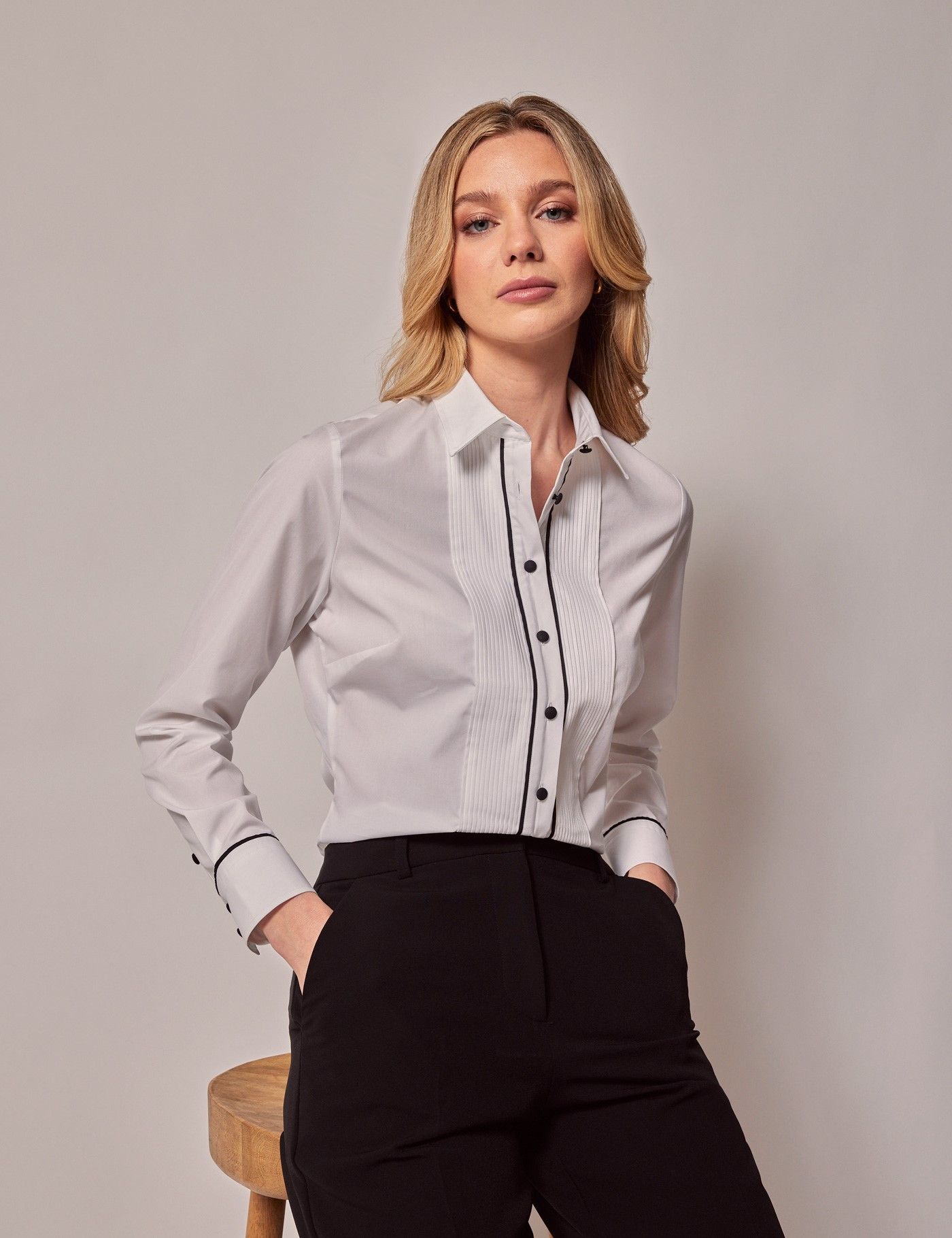 Women's White & Black Tuxedo Boutique Shirt | Hawes & Curtis