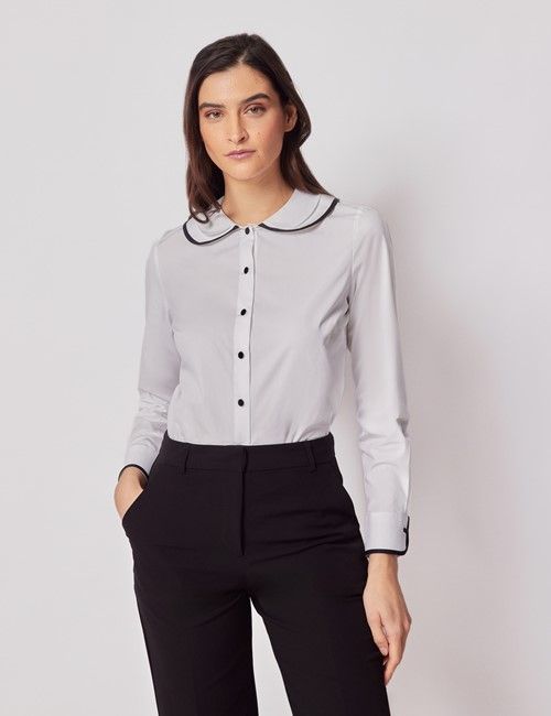 White Double Collar Semi Fitted Boutique Shirt