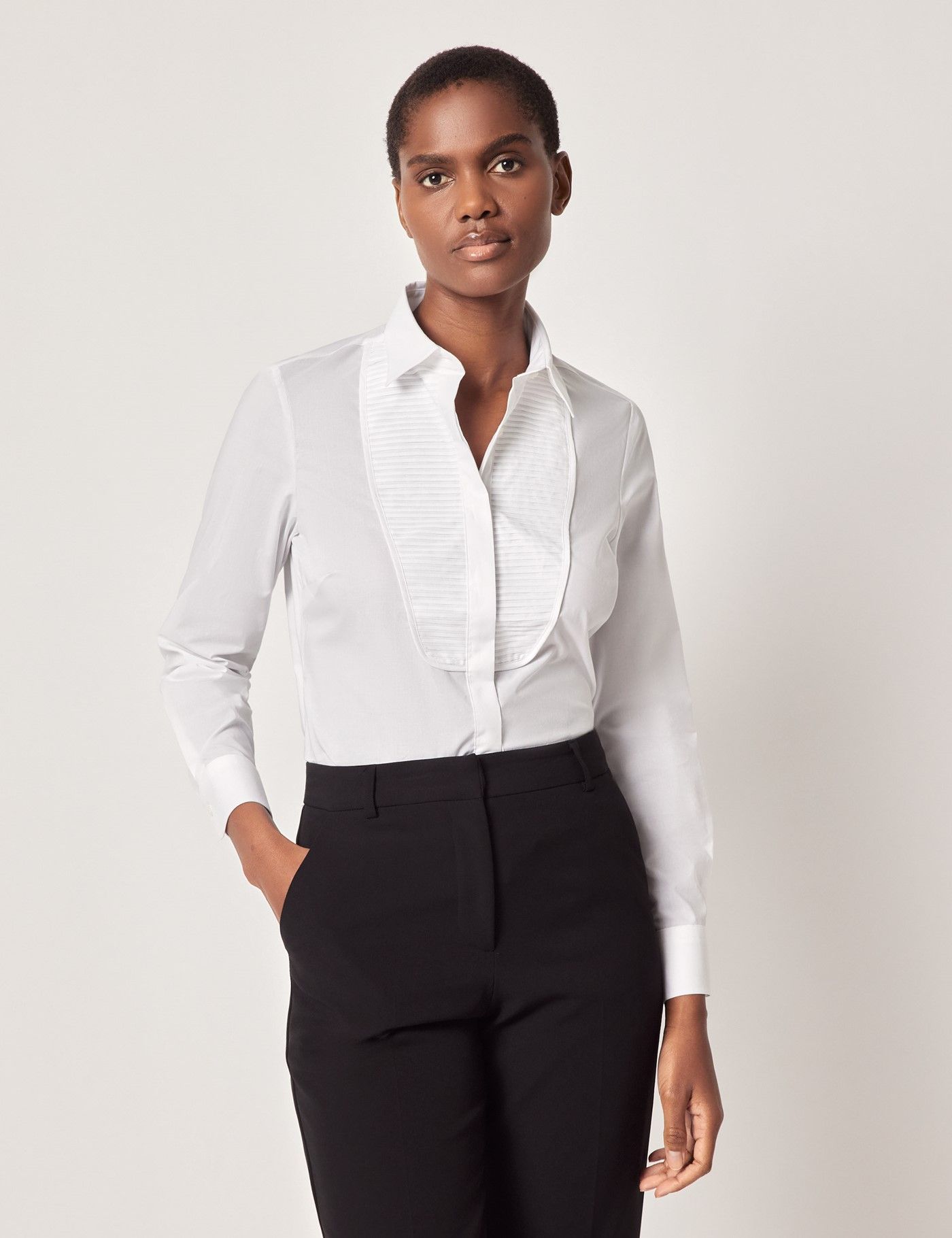 White Pleated Front Boutique Shirt