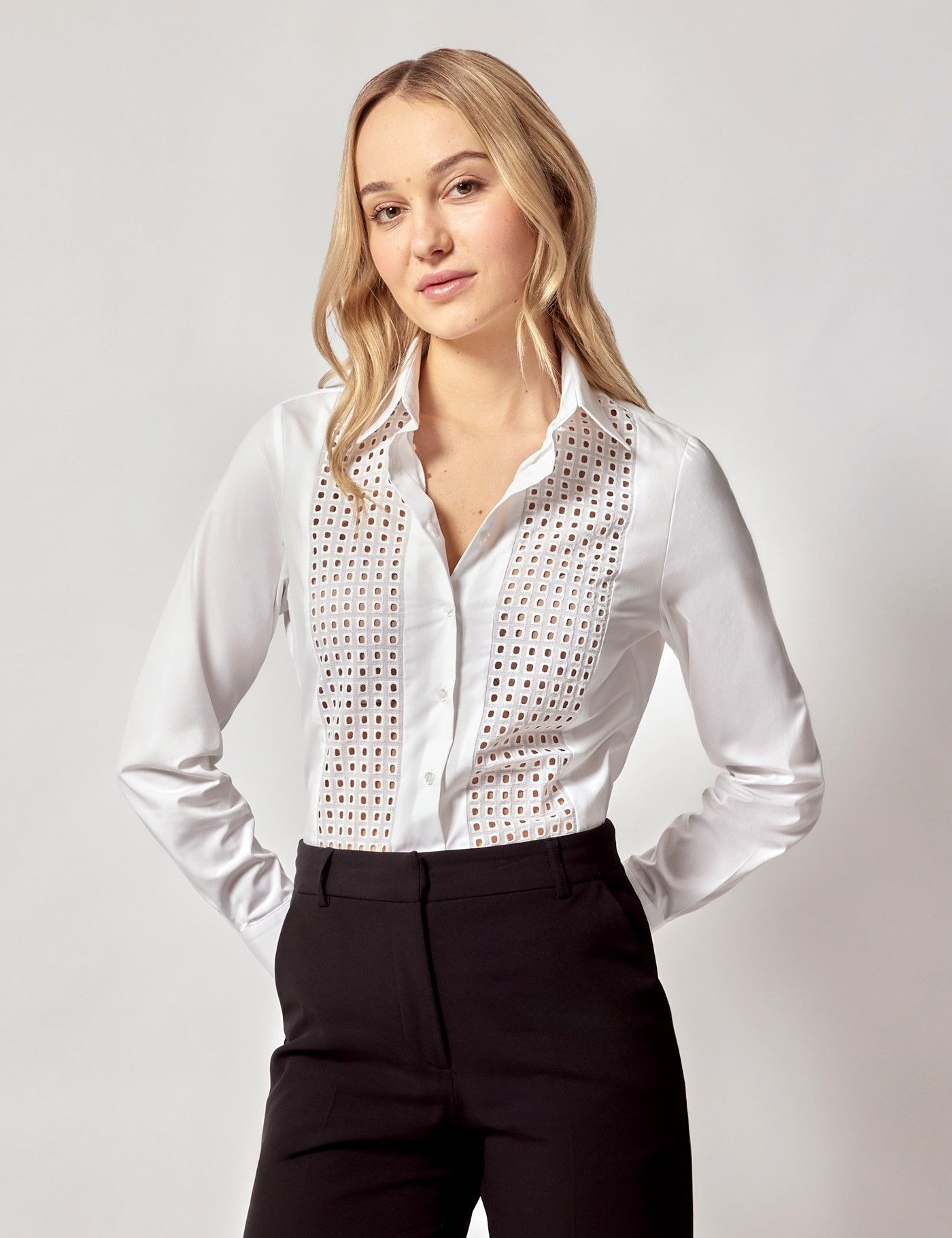 White Broderie Panel Boutique Shirt