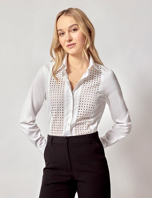 White Cotton Broderie Panel Boutique Shirt