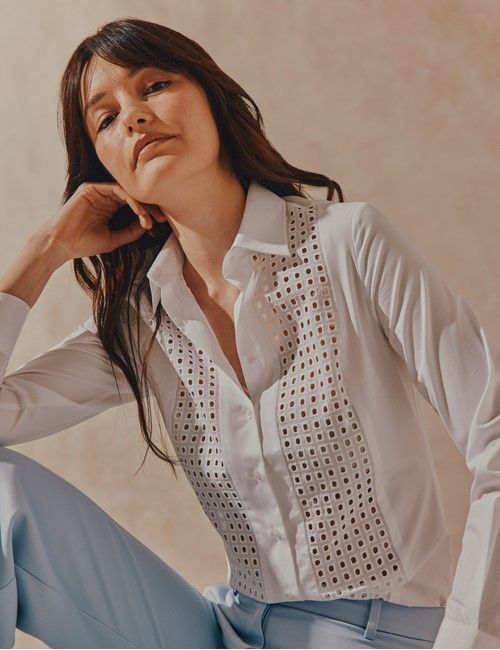 White Cotton Broderie Panel Boutique Shirt-preview