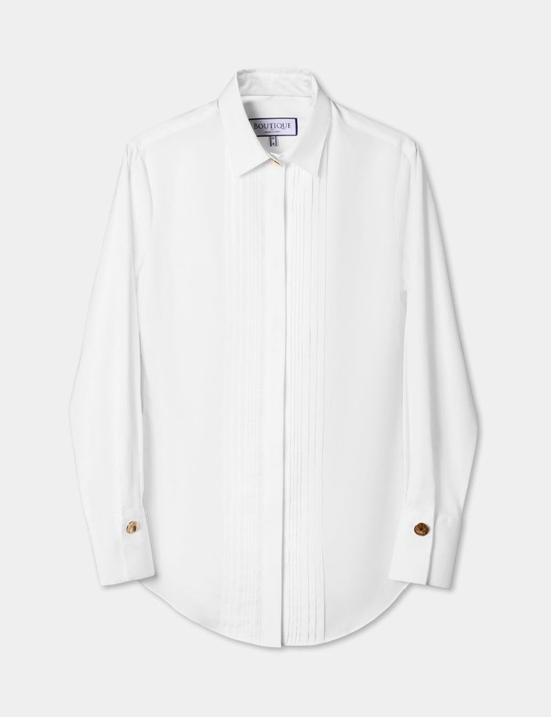 White Pleat Front Boutique Shirt