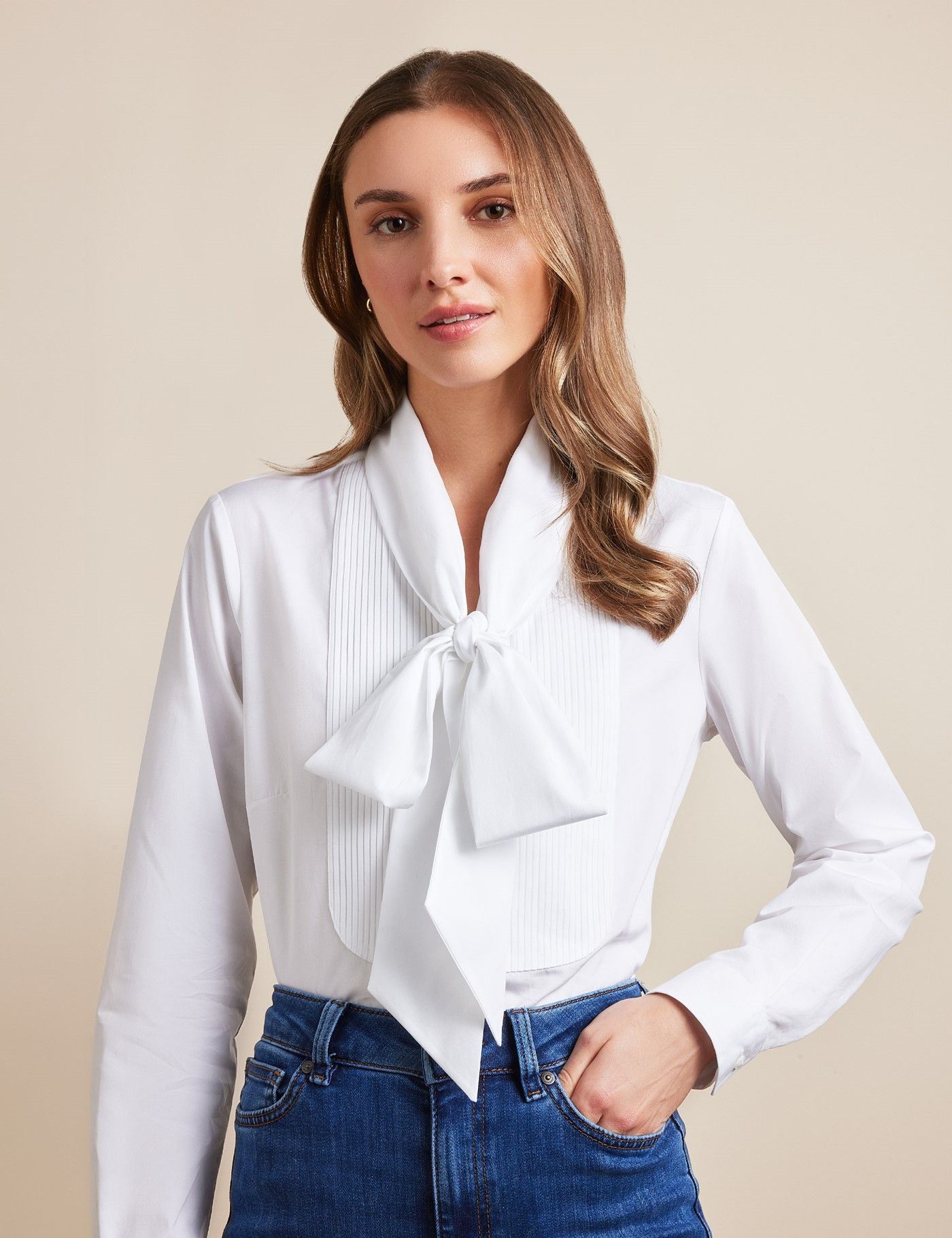 Semi-Fitted White & Blue Butcher Stripe Shirt