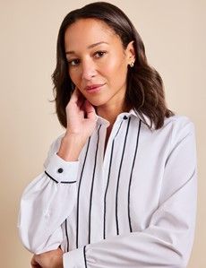 Semi-Fitted White Shirt With Contrast Piping