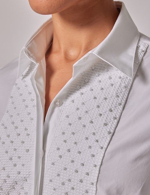 White Semi Fitted Boutique Shirt with Pearl Embellishments-preview