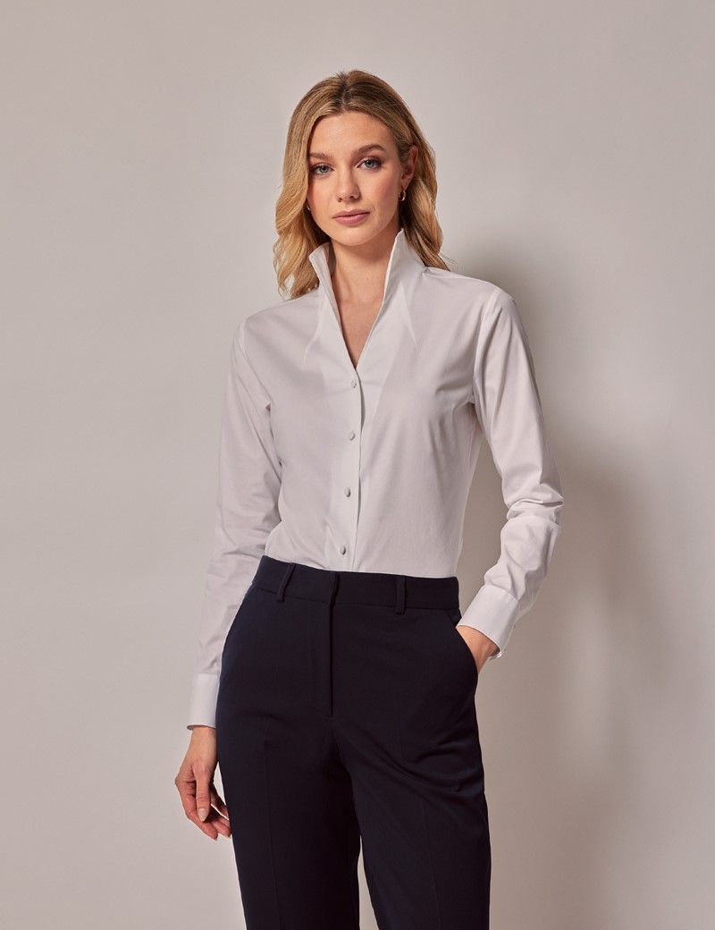 Women's White Stand Collar Boutique Shirt | Hawes & Curtis