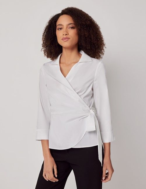 White Cotton Stretch Wrap Boutique Shirt