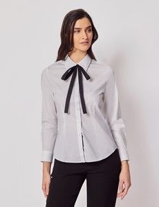 White Contrast Ribbon Boutique Shirt
