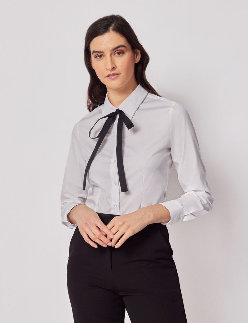 White Contrast Ribbon Boutique Shirt