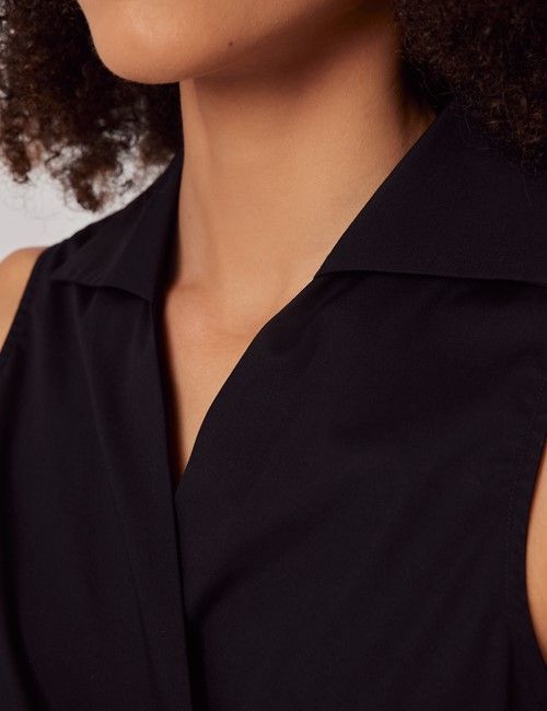 Black Cotton Stretch Wrap Sleeveless Boutique Shirt-preview