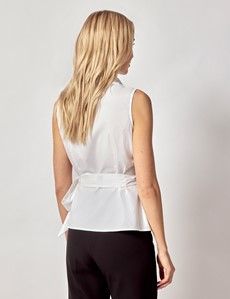 White Cotton Stretch Wrap Sleeveless Boutique Shirt-preview4