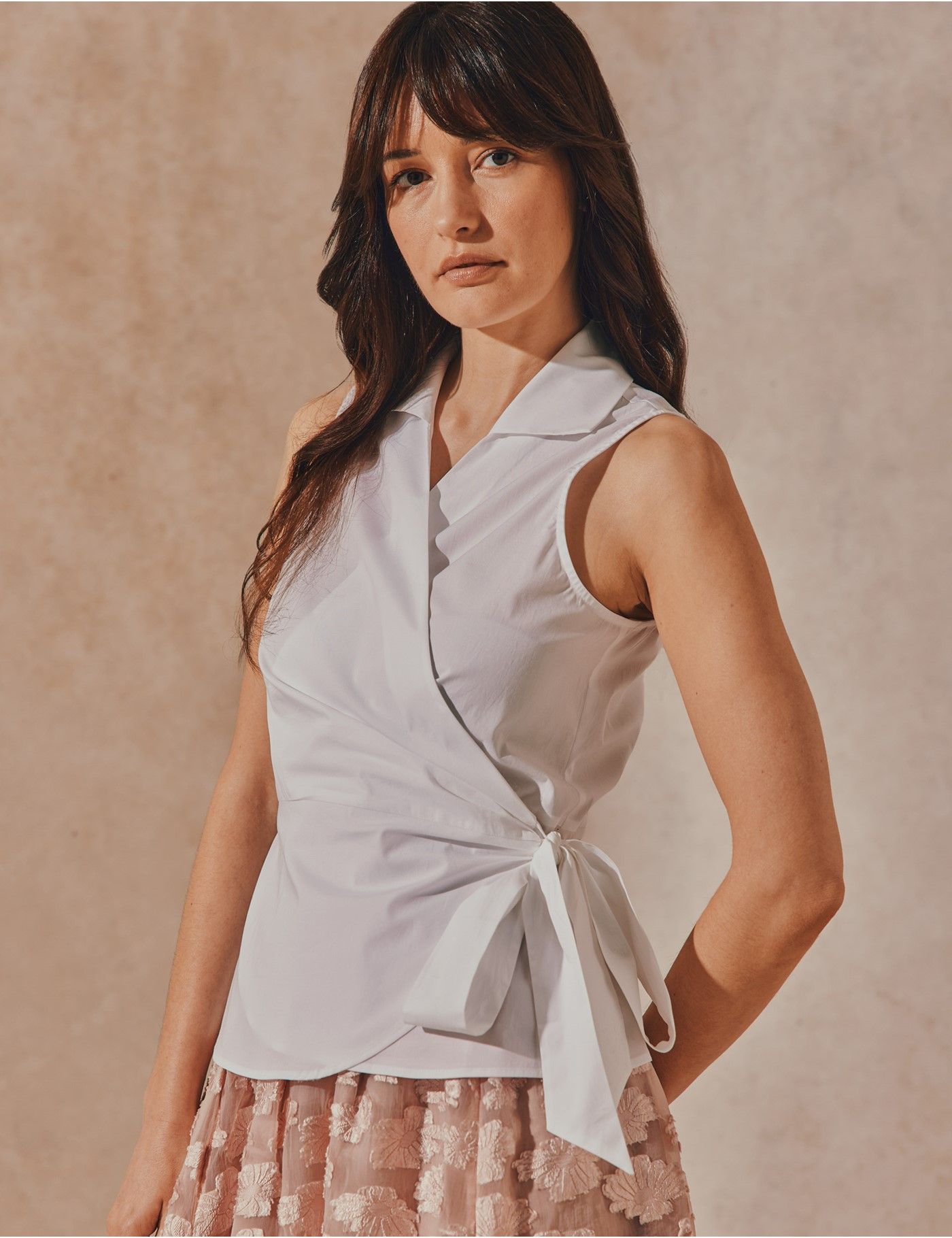 White Wrap Sleeveless Boutique Shirt-preview